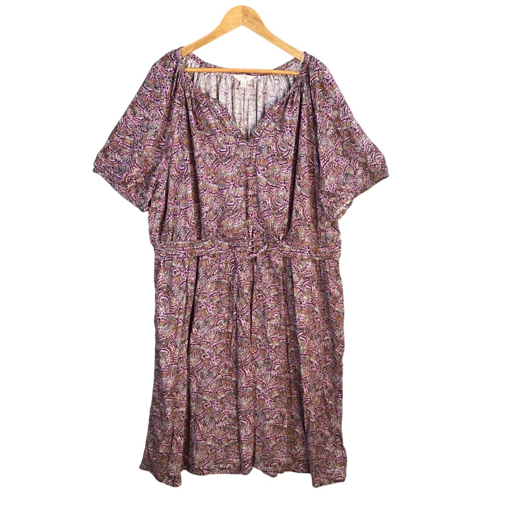 Terra & Sky‎ Midi Dress 4X Abstract Smocked Waist Boho Cottage Modest Office
